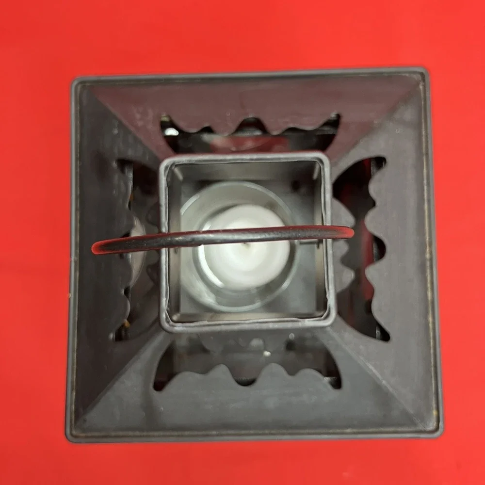 Illuminations Votive Lantern / Bats / Black Metal / Tea Light Holder / Red Glass